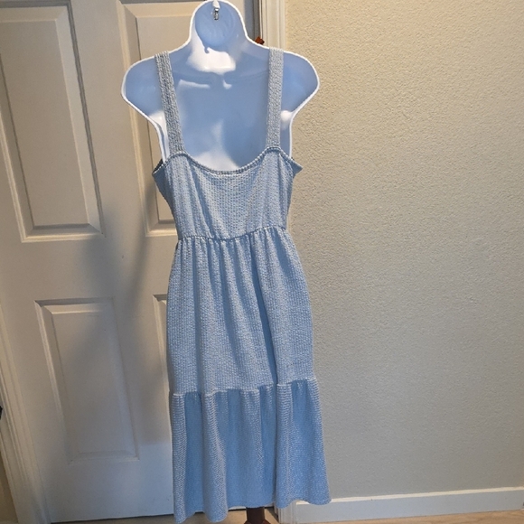 Caution To The Wind Light Blue Textured Midi Dress - Picture 3 of 5